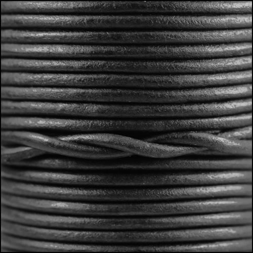 3mm round Indian leather - natural matte black - 25m SPOOL