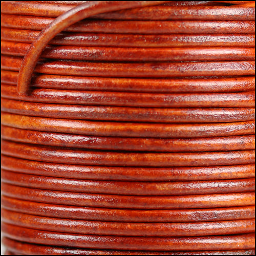 3mm round Indian leather - natural red - 25m SPOOL