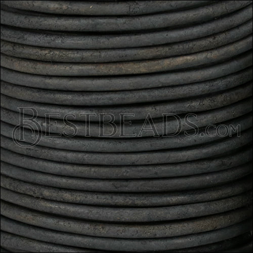 3mm round Indian leather - ANTIQUE LT BLACK - 25m SPOOL