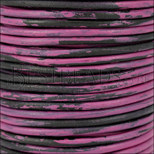 3mm round Indian leather - PINK & BLACK - 25m SPOOL