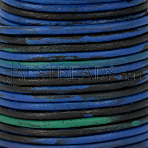 3mm round Indian leather - BLUE & GREEN - 25m SPOOL