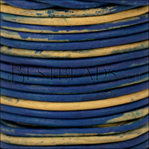 3mm round Indian leather - BLUE & NATURAL - 25m SPOOL