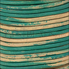 3mm round Indian leather - TURQUOISE & NATURAL - 25m SPOOL