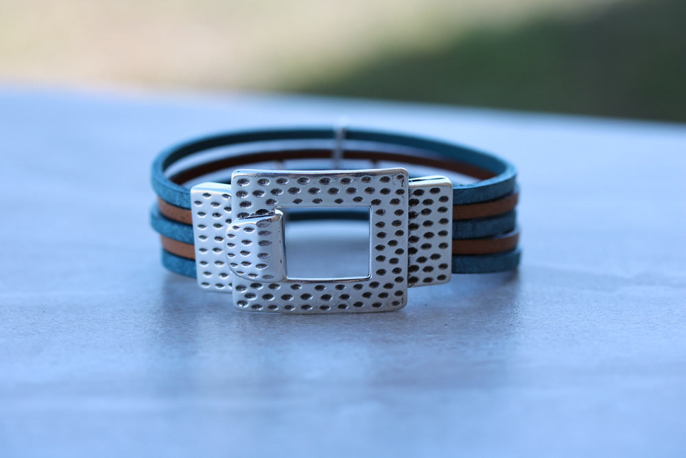 15mm flat LEOPARD PRINT clasp ANT SILVER - 10 clasps