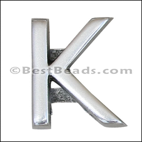 10mm flat LETTER K spacer ANT. SILVER - 10 pcs