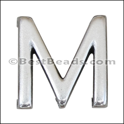 10mm flat LETTER M spacer ANT. SILVER - 10 pcs
