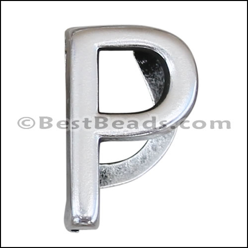 10mm flat LETTER P spacer ANT. SILVER - 10 pcs
