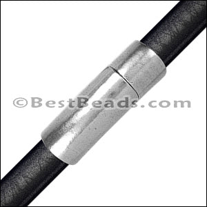 4mm round CURVED TUBE magnetic clasp ANT SILVER - 10 pcs