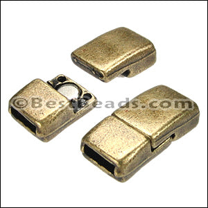 6mm flat RECTANGLE magnetic clasp ANT BRASS - 10 clasps