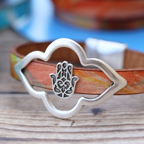10mm flat HAMSA HAND slider ANTIQUE SILVER - 10 pcs