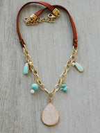 23mm Teardrop Pendant GOLD EPOXY - Coral - 5 pcs