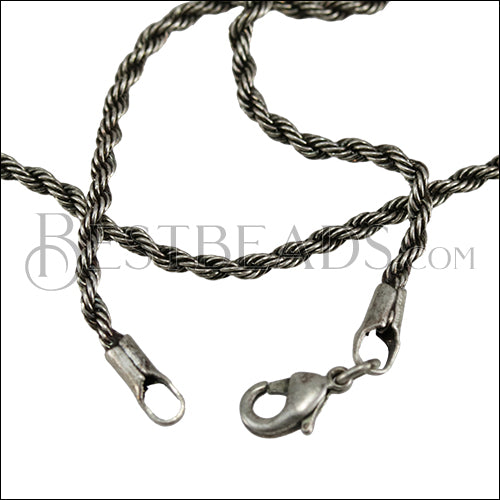Classic Rope Chain Necklace ANT SILVER - 18 inch - 10 pcs