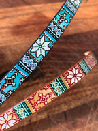 10mm flat EURO PRINTED leather NORDIC CHRISTMAS - BLUE - meter strip