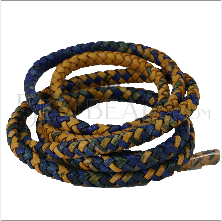 6mm flat OVAL Indian Braided - BLUE THREE TONE - 1m strip