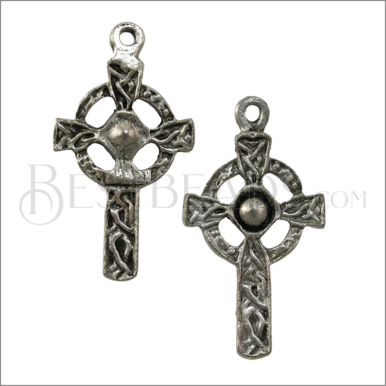 Celtic Cross Pendant Charm ANT SILVER - 6 pcs