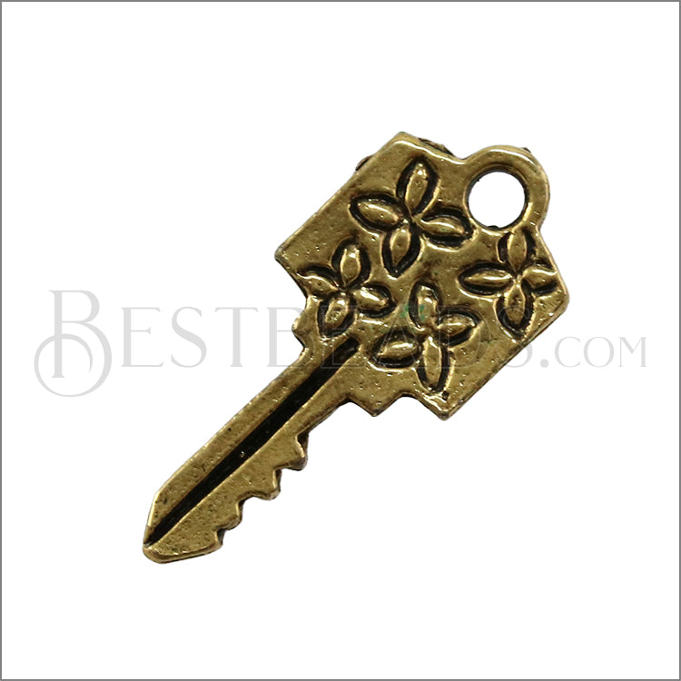 Floral Key Charm GOLD - 6 pcs