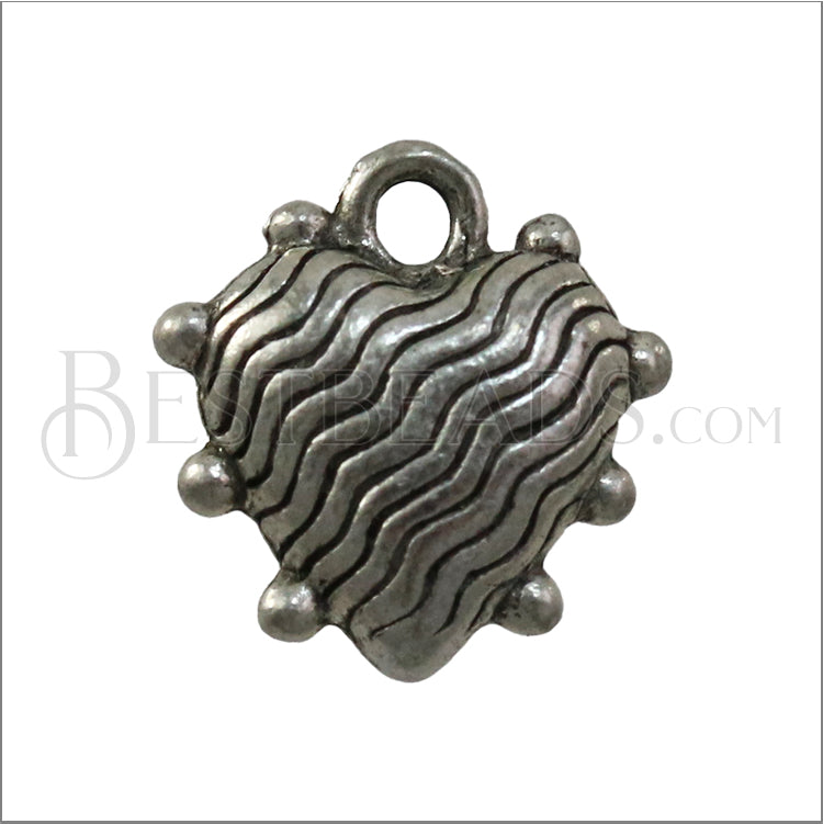 Heart w/ bumps Charm ANT SILVER - 6 pcs