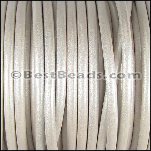 5mm Round Portuguese Leather METALLIC WHITE - meter