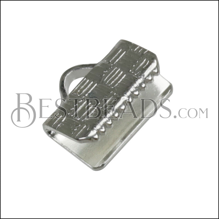 10mm Etched Ribbon End Clamp SILVER PLATE - 72 pcs