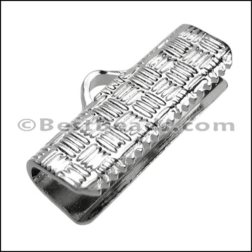 16mm Etched Ribbon End Clamp RHODIUM - 144 pcs