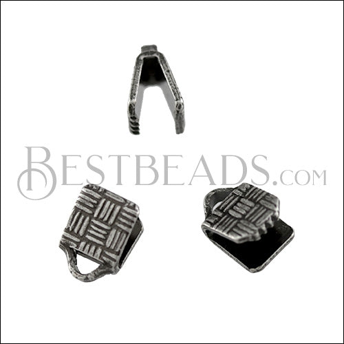 5mm Etched Ribbon End Clamp ANT SILVER - 72 pcs
