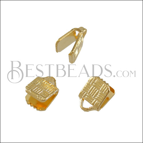 5mm Etched Ribbon End Clamp SHINY GOLD - 72 pcs