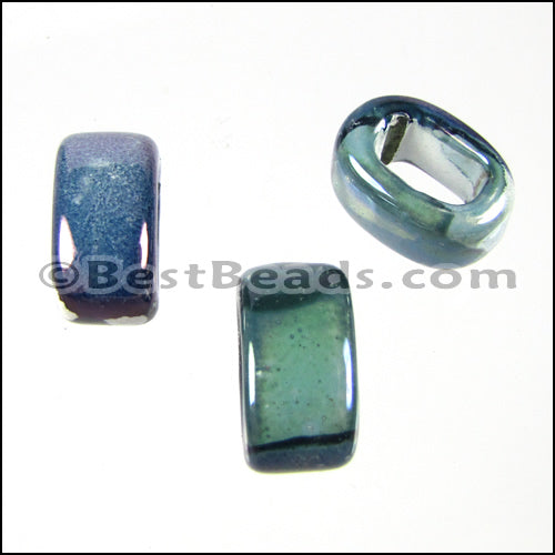 Regaliz® 10mm OVAL ceramic bead LILAC:GREEN:BLUE - 10 pcs