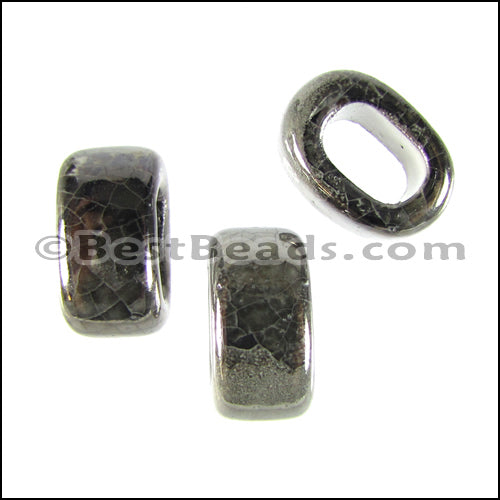 Regaliz® 10mm OVAL ceramic bead GREY:BLACK - 10 pcs