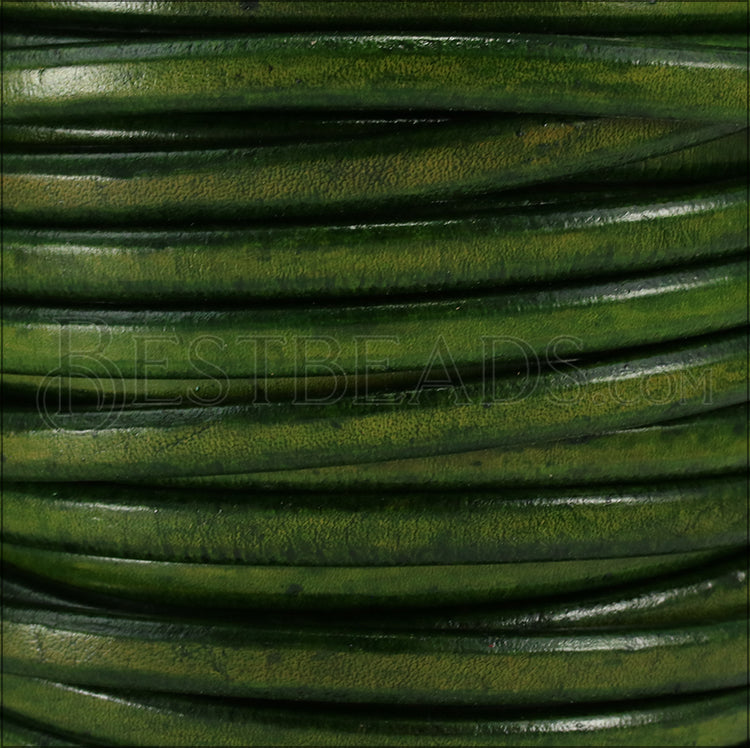 Regaliz® Leather Oval DISTRESSED GREEN - meter