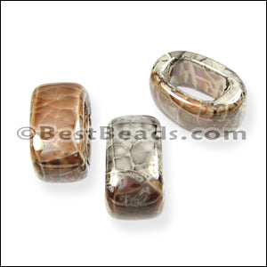 Regaliz® 15mm OVAL ceramic bead GREY:TAN  - 5 pcs