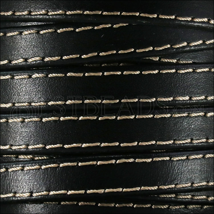 10mm flat STITCHED leather BLACK - meter
