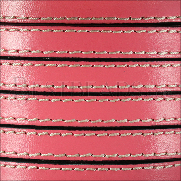 10mm flat STITCHED leather BUBBLEGUM PINK - meter