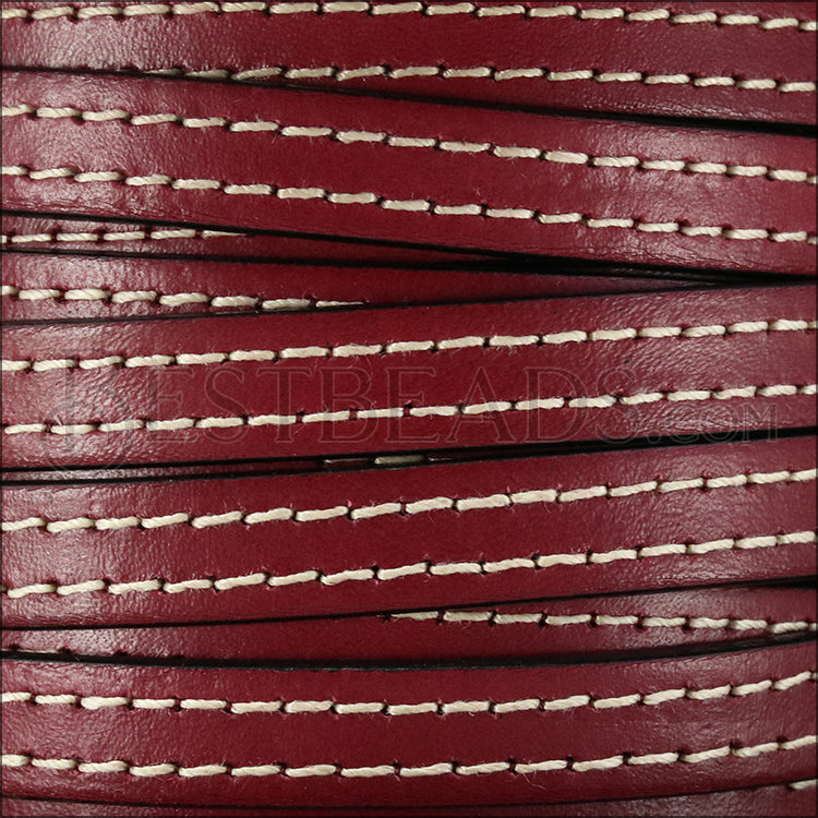 10mm flat STITCHED leather PLUM - meter