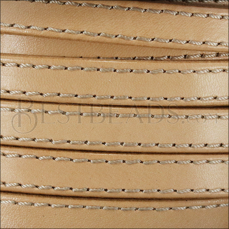 10mm flat STITCHED leather NATURAL - meter