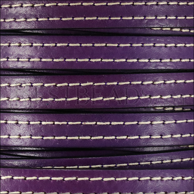 10mm flat STITCHED leather DEEP PURPLE - meter