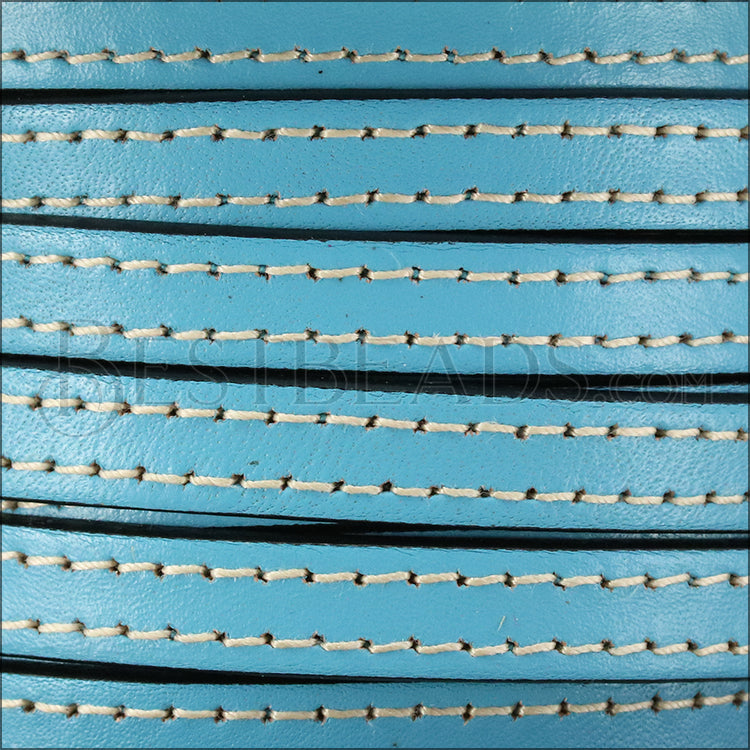 10mm flat STITCHED leather PASTEL TURQUOISE - meter