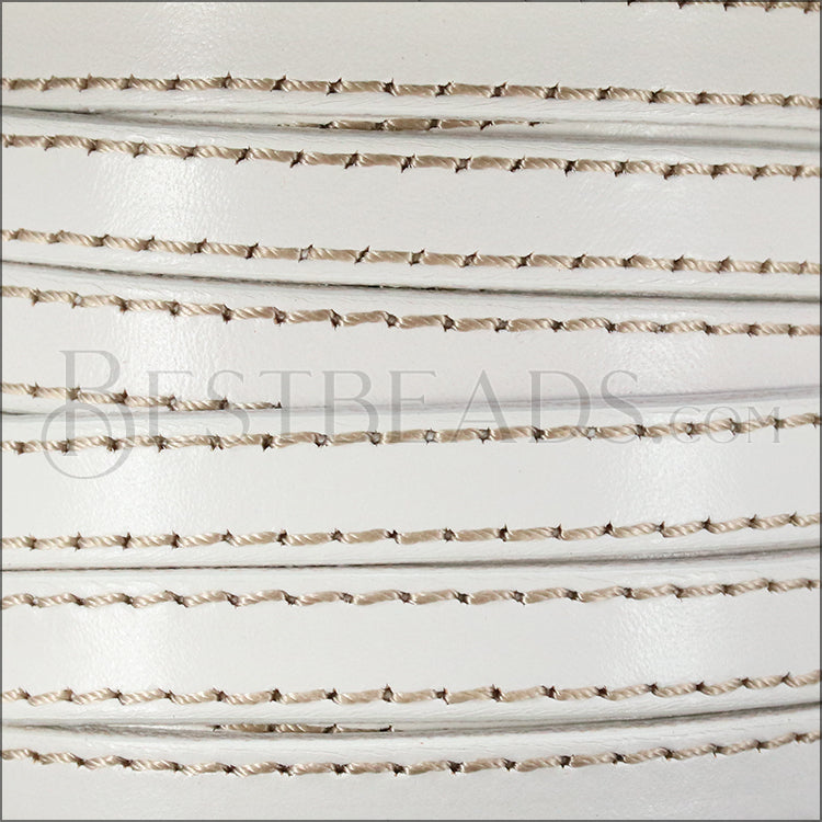 10mm flat STITCHED leather WHITE - meter