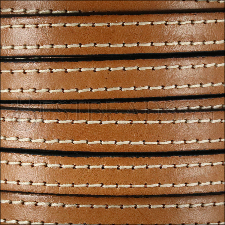 10mm flat STITCHED leather TOBACCO - meter