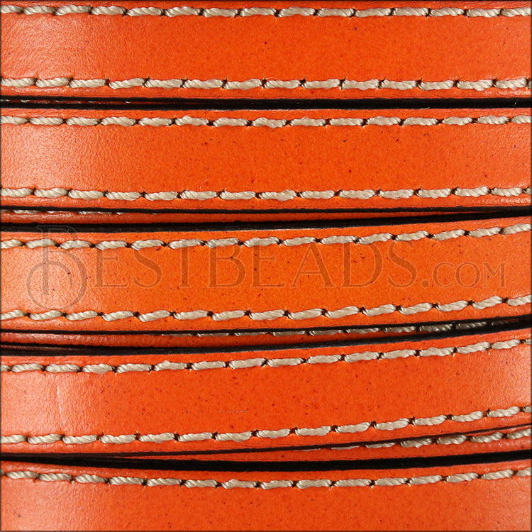 10mm flat STITCHED leather RUST - meter
