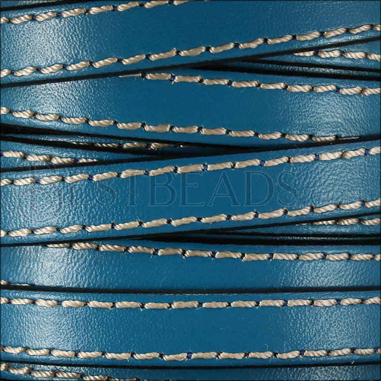 10mm flat STITCHED leather TURQUOISE - meter