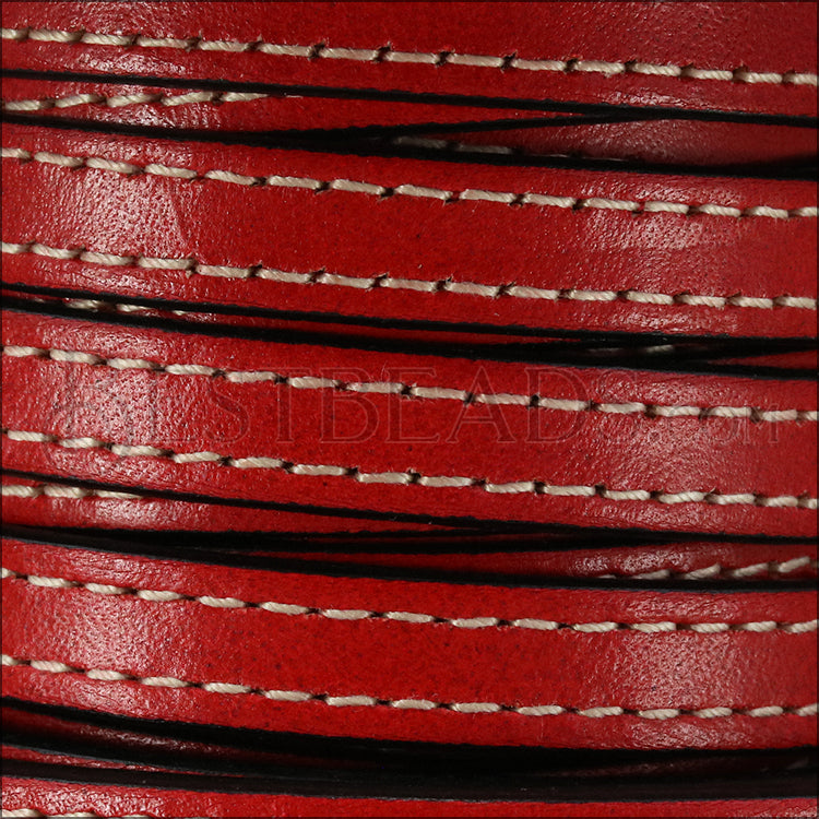 10mm flat STITCHED leather RED - meter