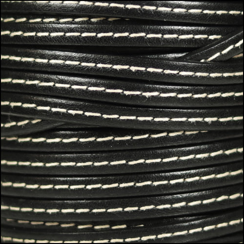 5mm flat STITCHED leather BLACK - meter