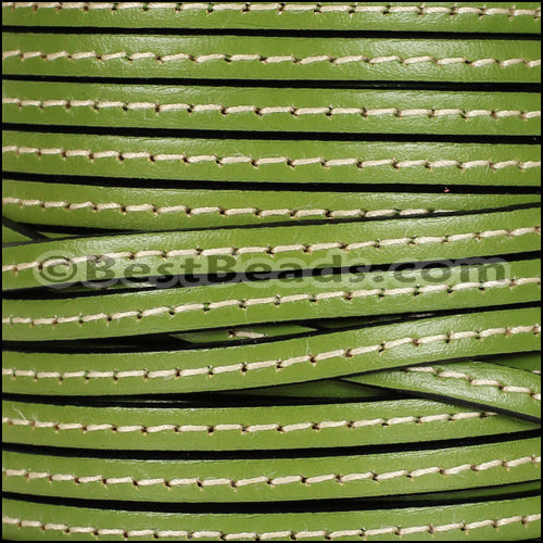 5mm flat STITCHED leather OLIVE GREEN - meter
