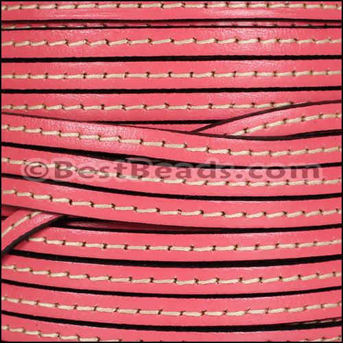 5mm flat STITCHED leather BUBBLEGUM PINK - meter