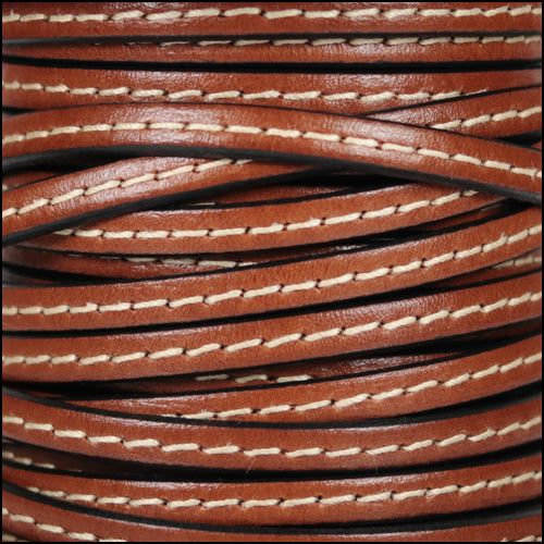 5mm flat STITCHED leather TAN - meter