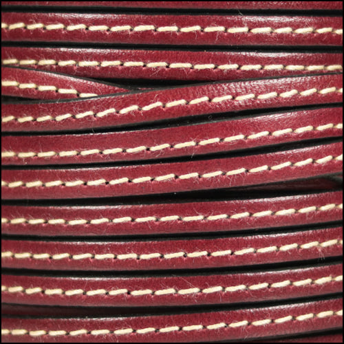 5mm flat STITCHED leather PLUM - meter
