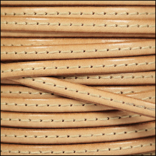 5mm flat STITCHED leather NATURAL - meter