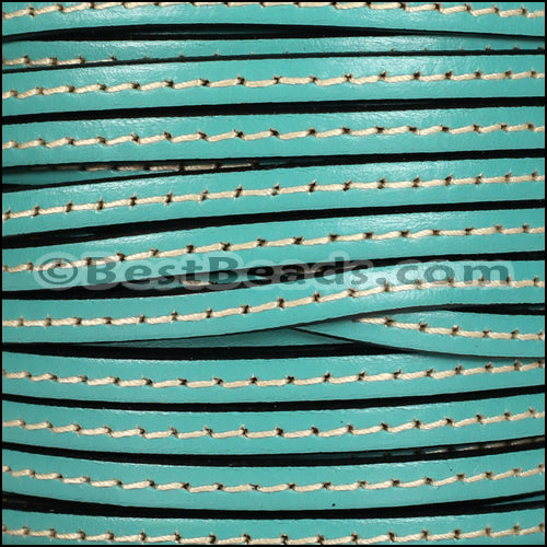 5mm flat STITCHED leather PASTEL EMERALD GREEN - meter