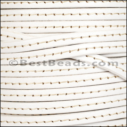 5mm flat STITCHED leather WHITE - meter