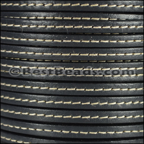 5mm flat STITCHED leather GREY - meter
